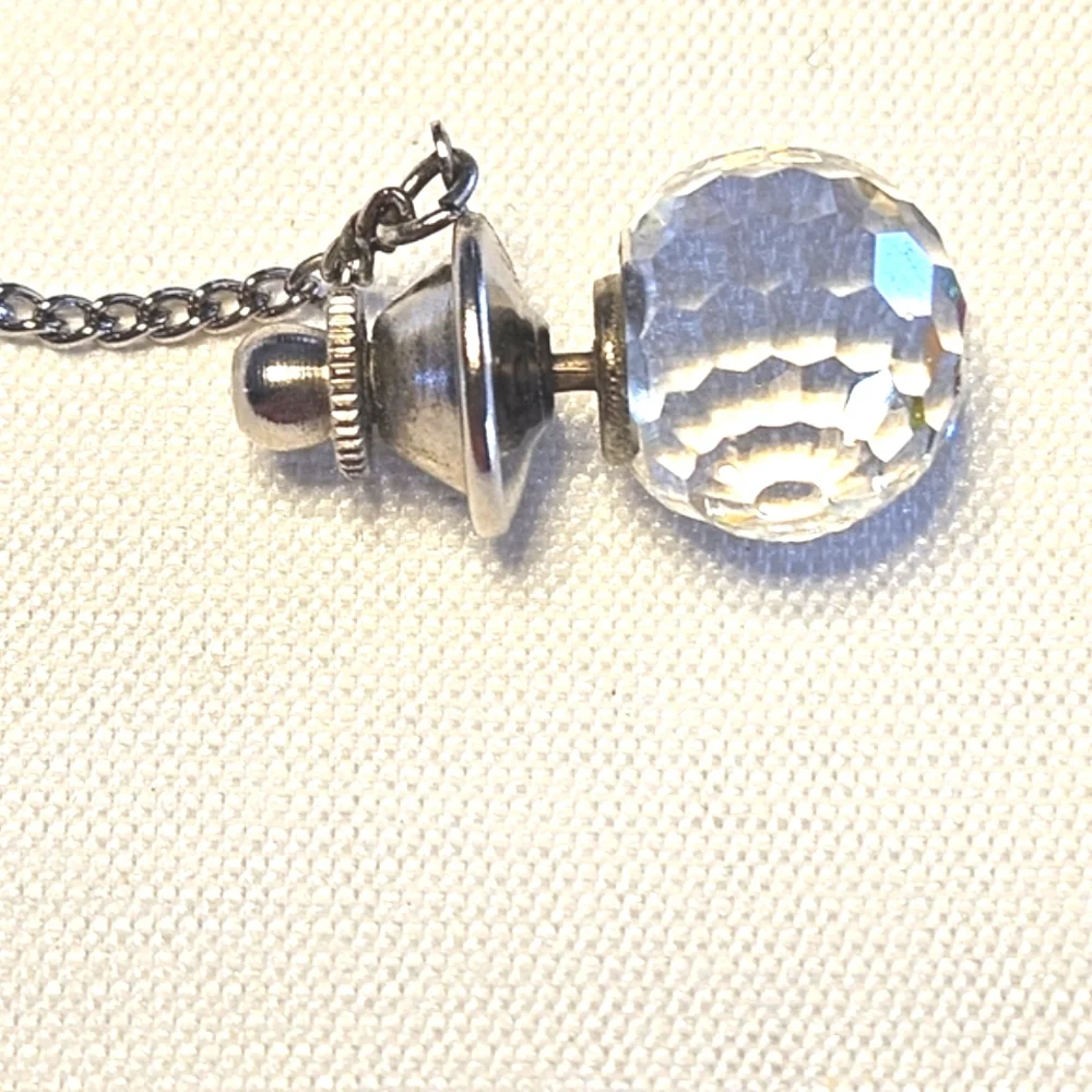 Crystal Ball Tie Tack with Gun metal Chain